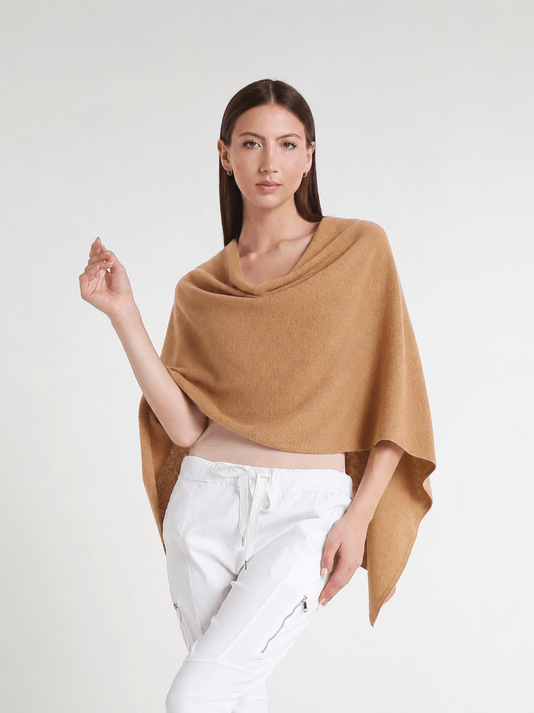 100% Italian Crafted Cashmere Ruana 258 Camel-1