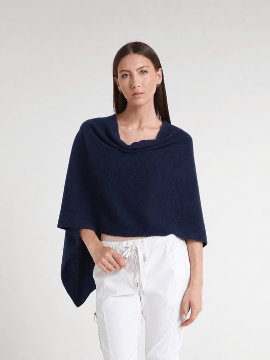 100% Italian Crafted Cashmere Ruana 409 Navy-1