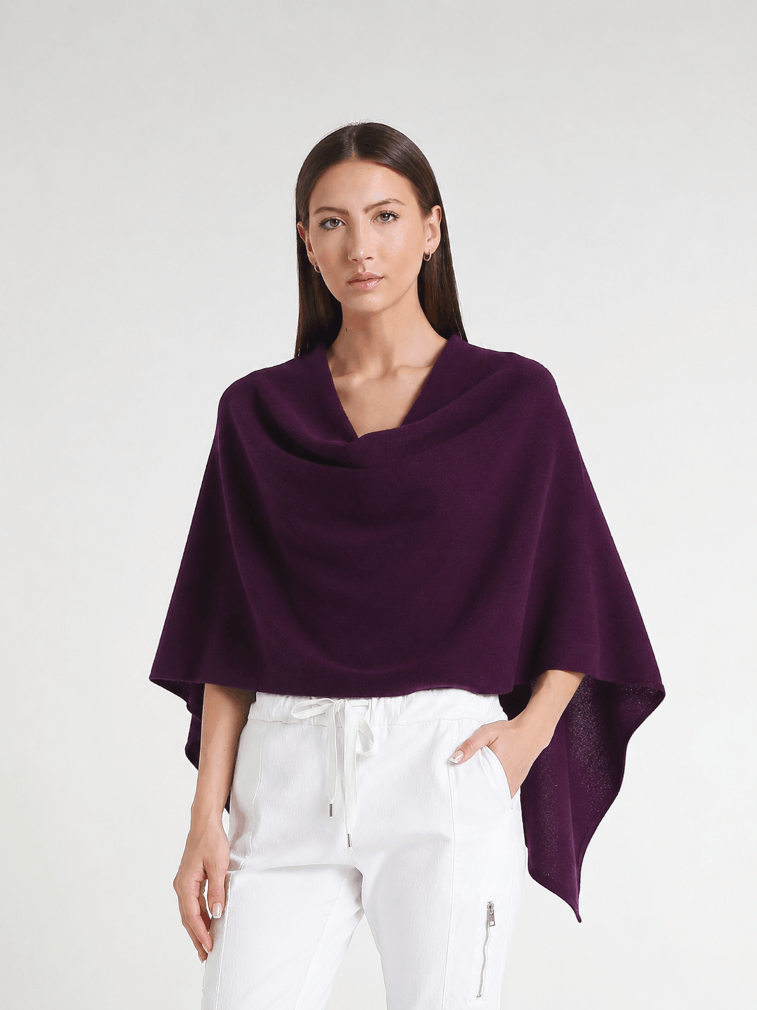 100% Italian Crafted Cashmere Ruana 503 Eggplant-1