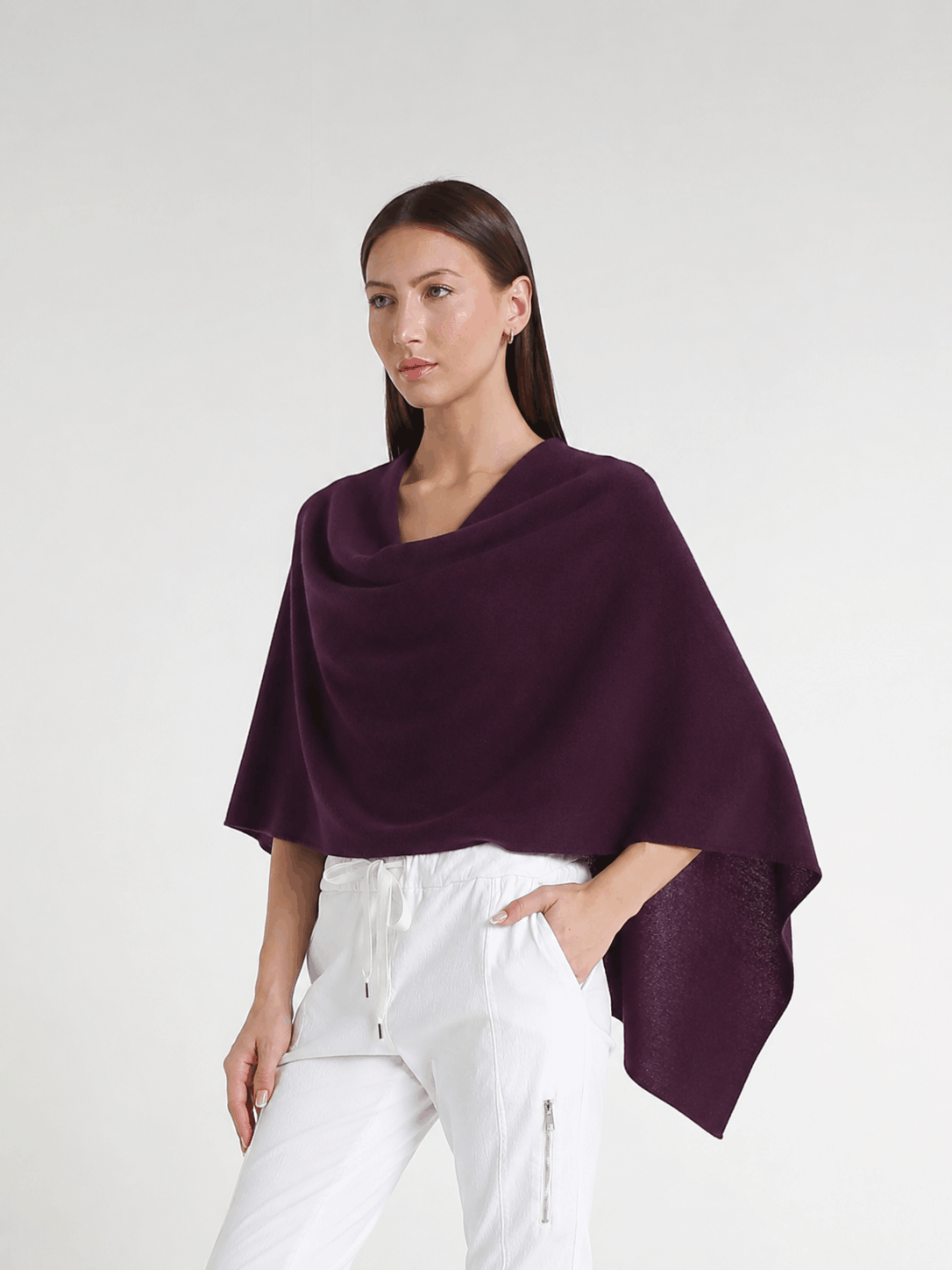 100% Italian Crafted Cashmere Ruana 503 Eggplant-2