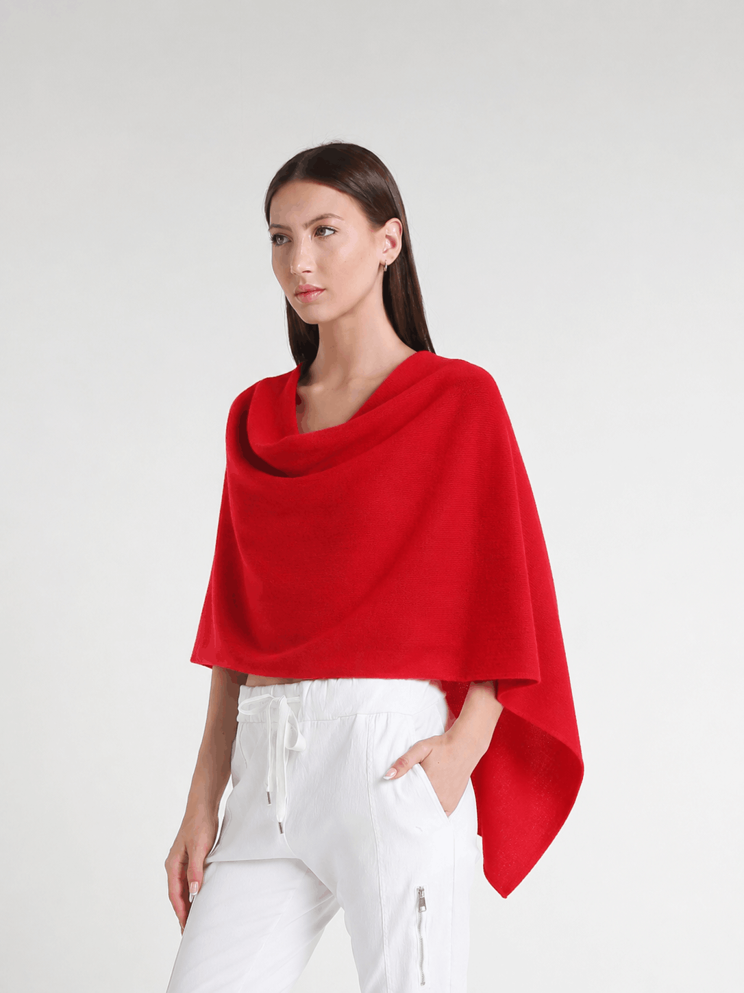 100% Italian Crafted Cashmere Ruana 600 Red-2