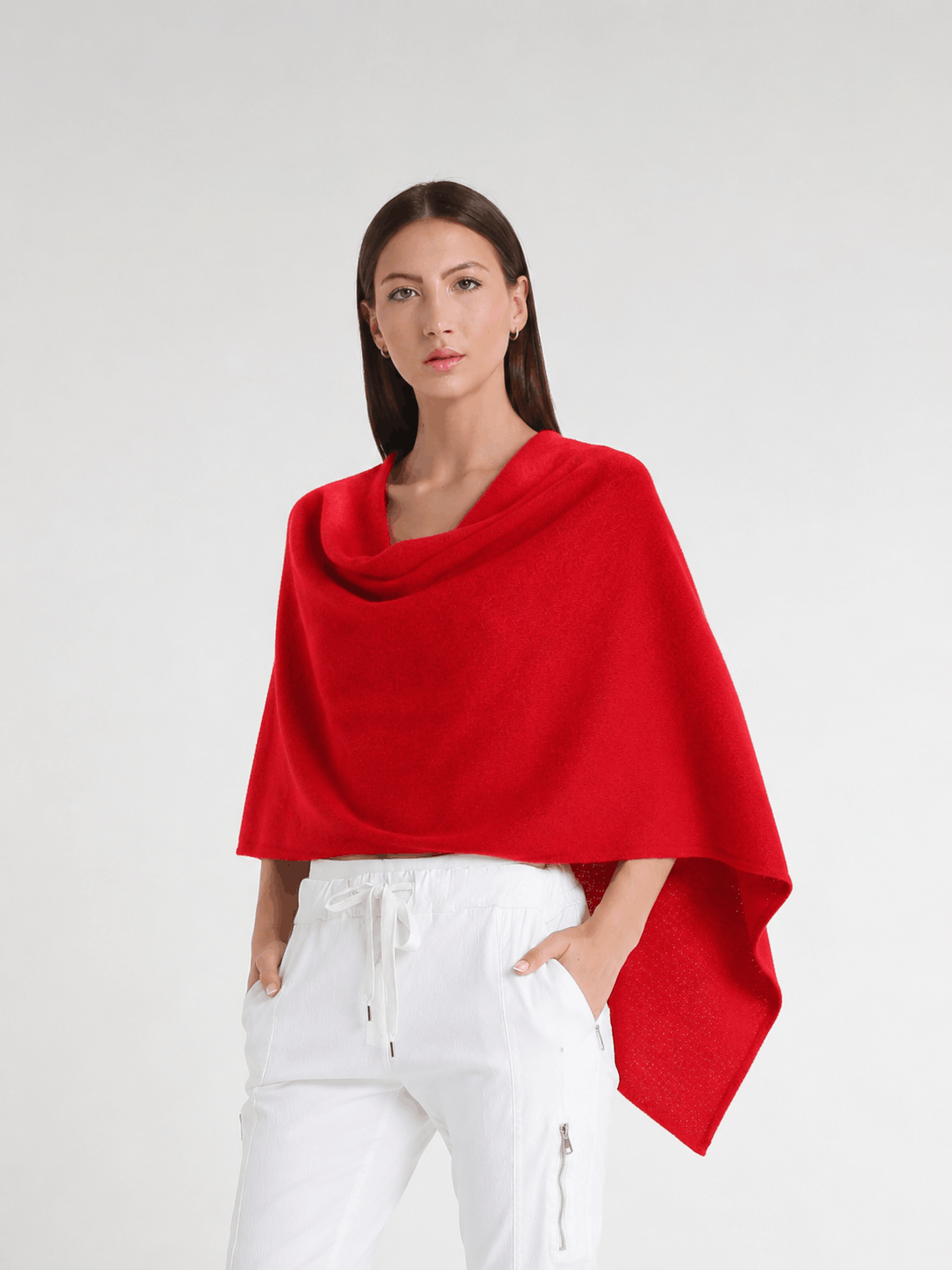 100% Italian Crafted Cashmere Ruana 600 Red-1