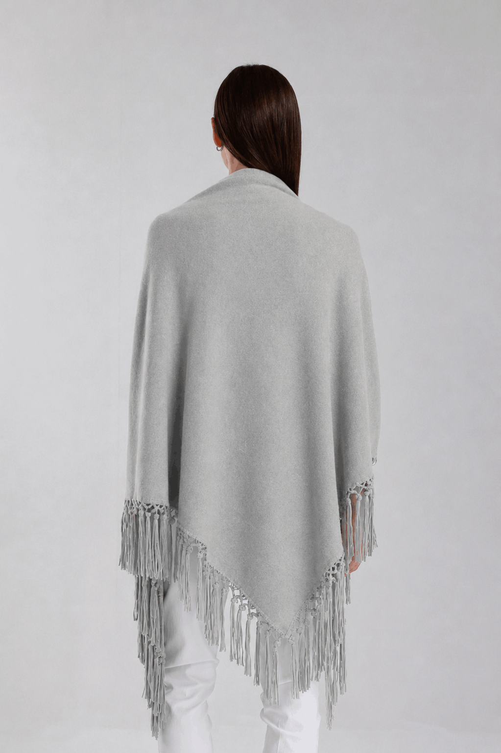 Yasmine Merino Cashmere Silk Wrap with Leather Fringe 150 Pearl-3