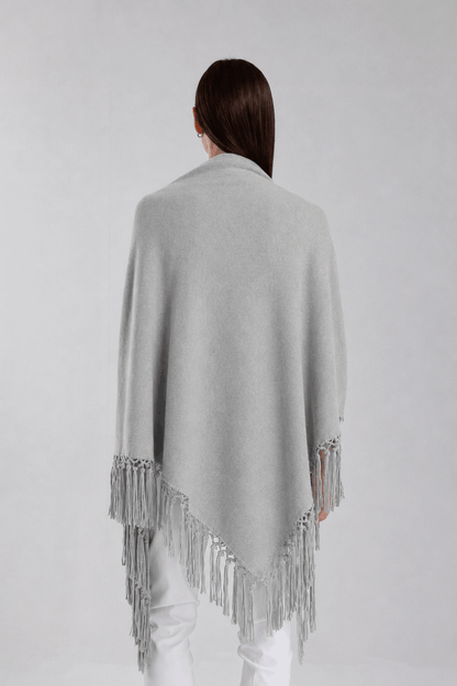 Yasmine Merino Cashmere Silk Wrap with Leather Fringe 150 Pearl-3