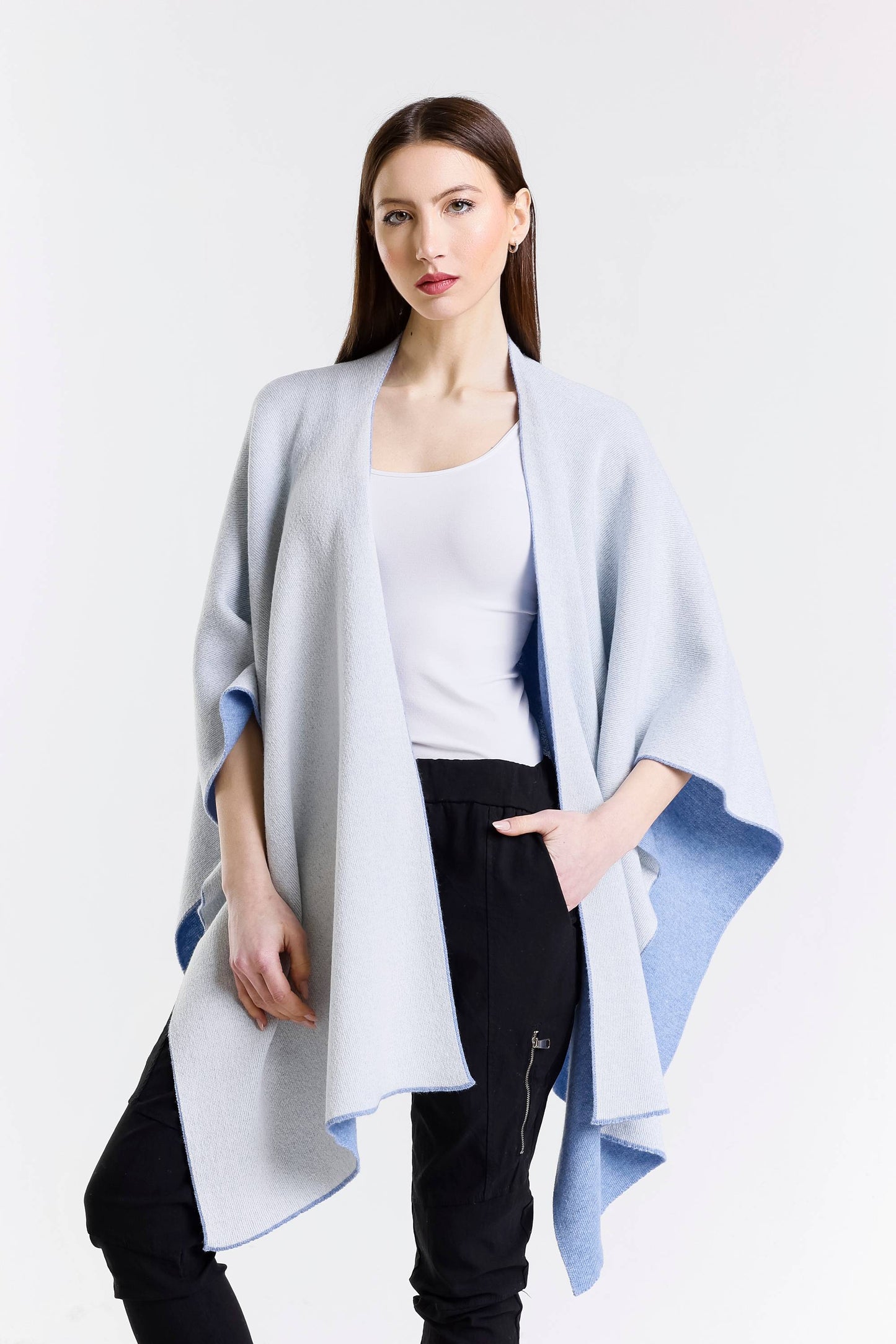 Kiersten Merino/Cashmere Reversible Wrap 469 Cornflower/Cream