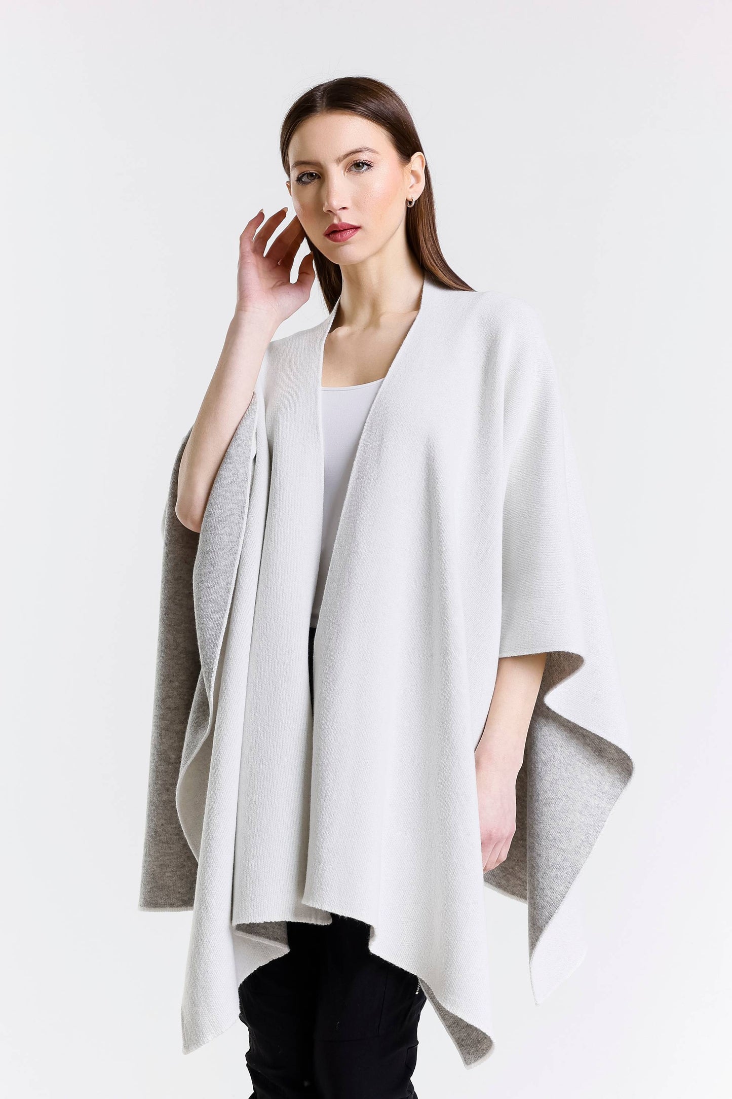 Kiersten Merino/Cashmere Reversible Wrap 125 Cream/Gray-1