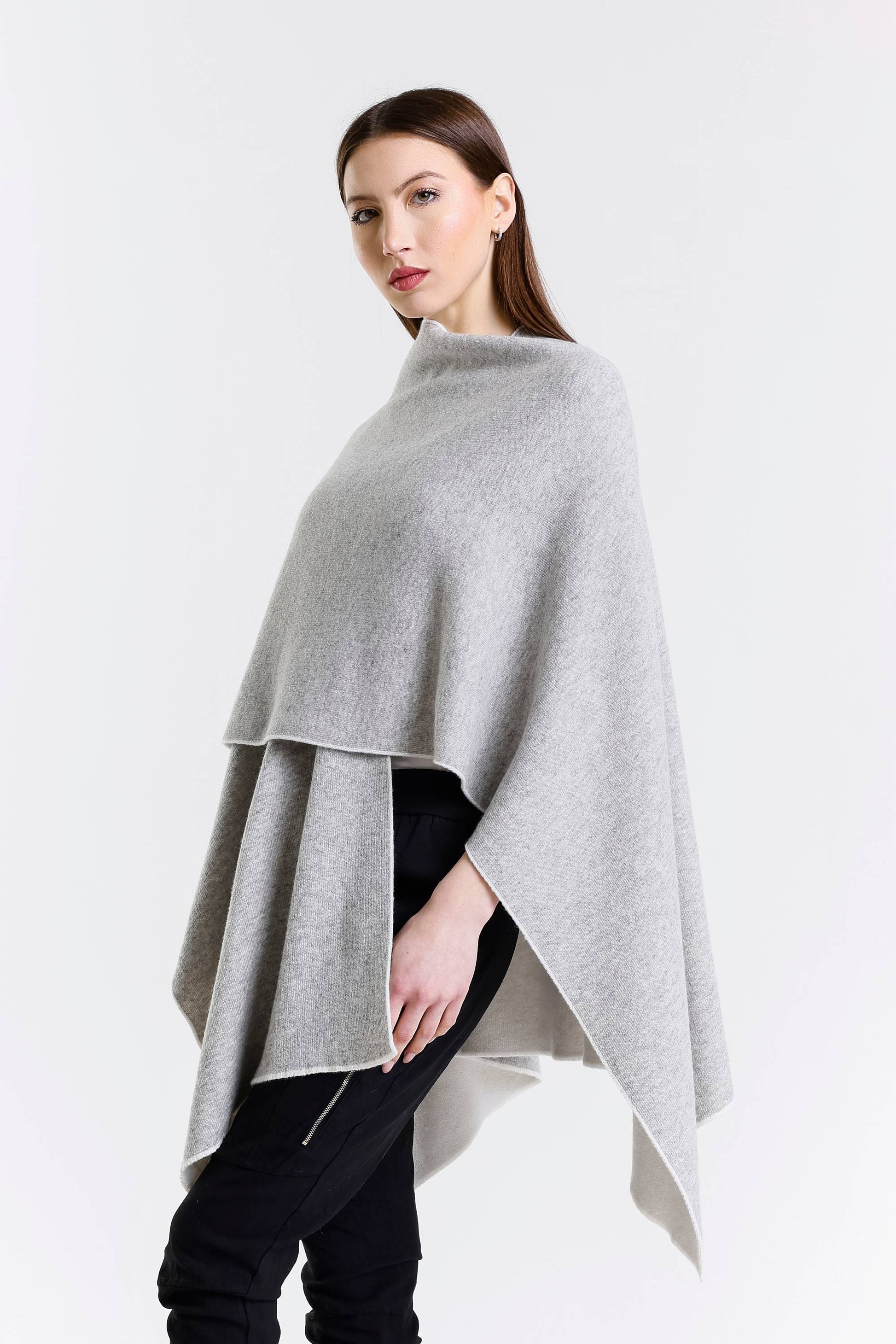 Kiersten Merino/Cashmere Reversible Wrap 125 Cream/Gray-6