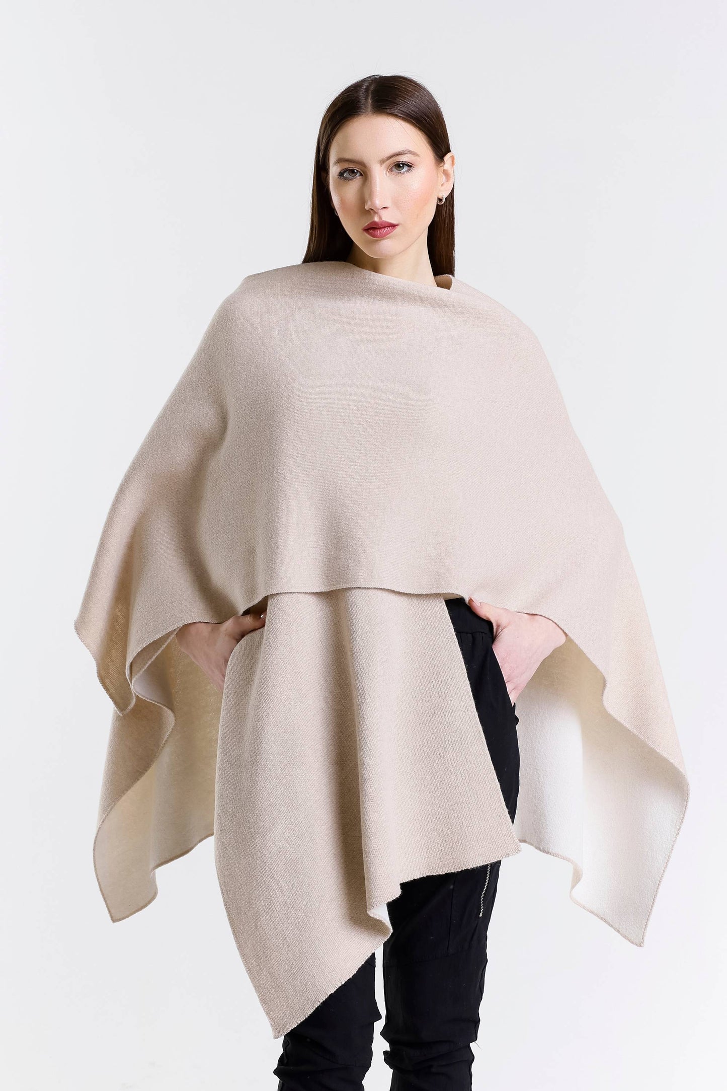 Kiersten Merino/Cashmere Reversible Wrap 298 Taupe/Cream-3