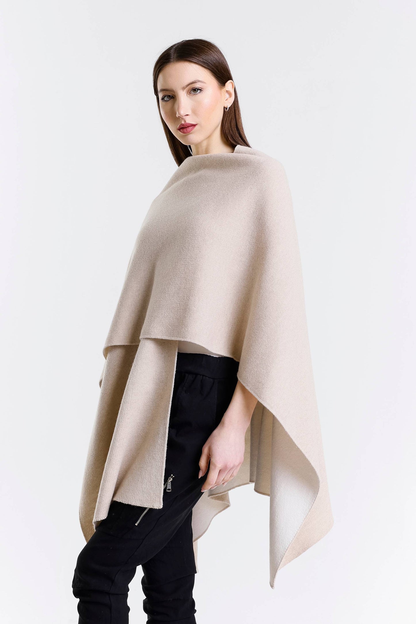 Kiersten Merino/Cashmere Reversible Wrap 298 Taupe/Cream-5