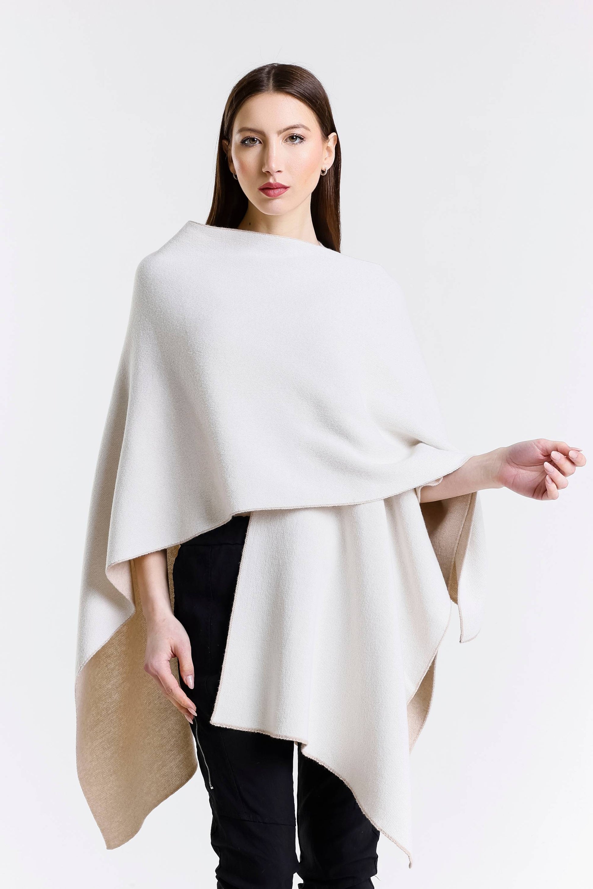 Kiersten Merino/Cashmere Reversible Wrap 298 Taupe/Cream-4