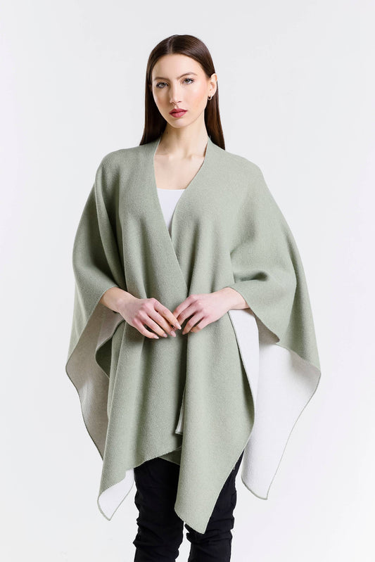 Kiersten Merino/Cashmere Reversible Wrap 339 Sage/Cream-1