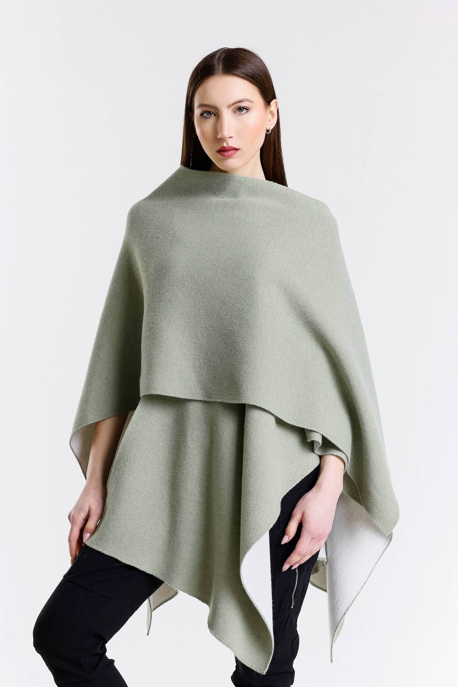 Kiersten Merino/Cashmere Reversible Wrap 339 Sage/Cream-3