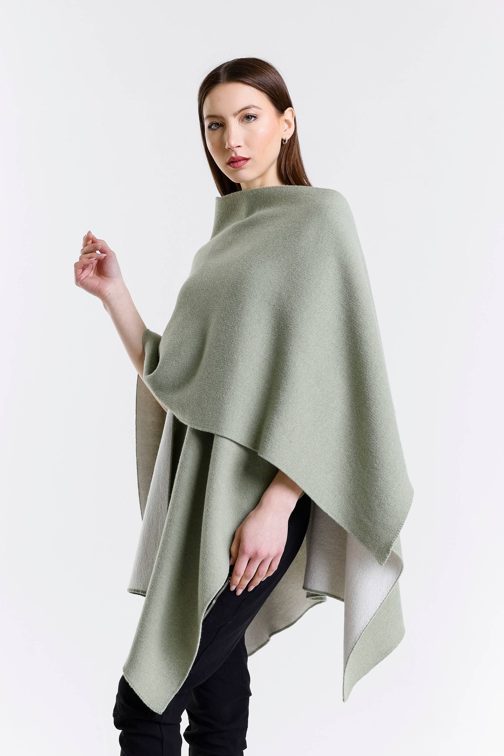 Kiersten Merino/Cashmere Reversible Wrap 339 Sage/Cream-5