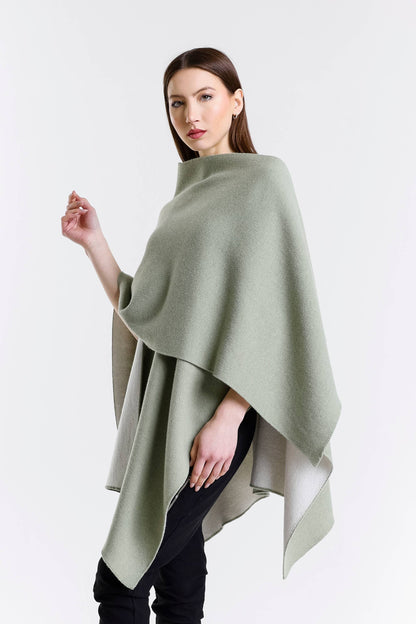 Kiersten Merino/Cashmere Reversible Wrap 339 Sage/Cream-5