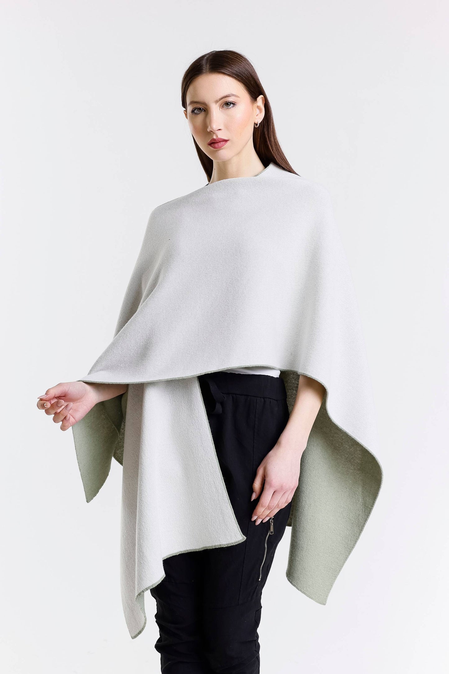 Kiersten Merino/Cashmere Reversible Wrap 339 Sage/Cream-4