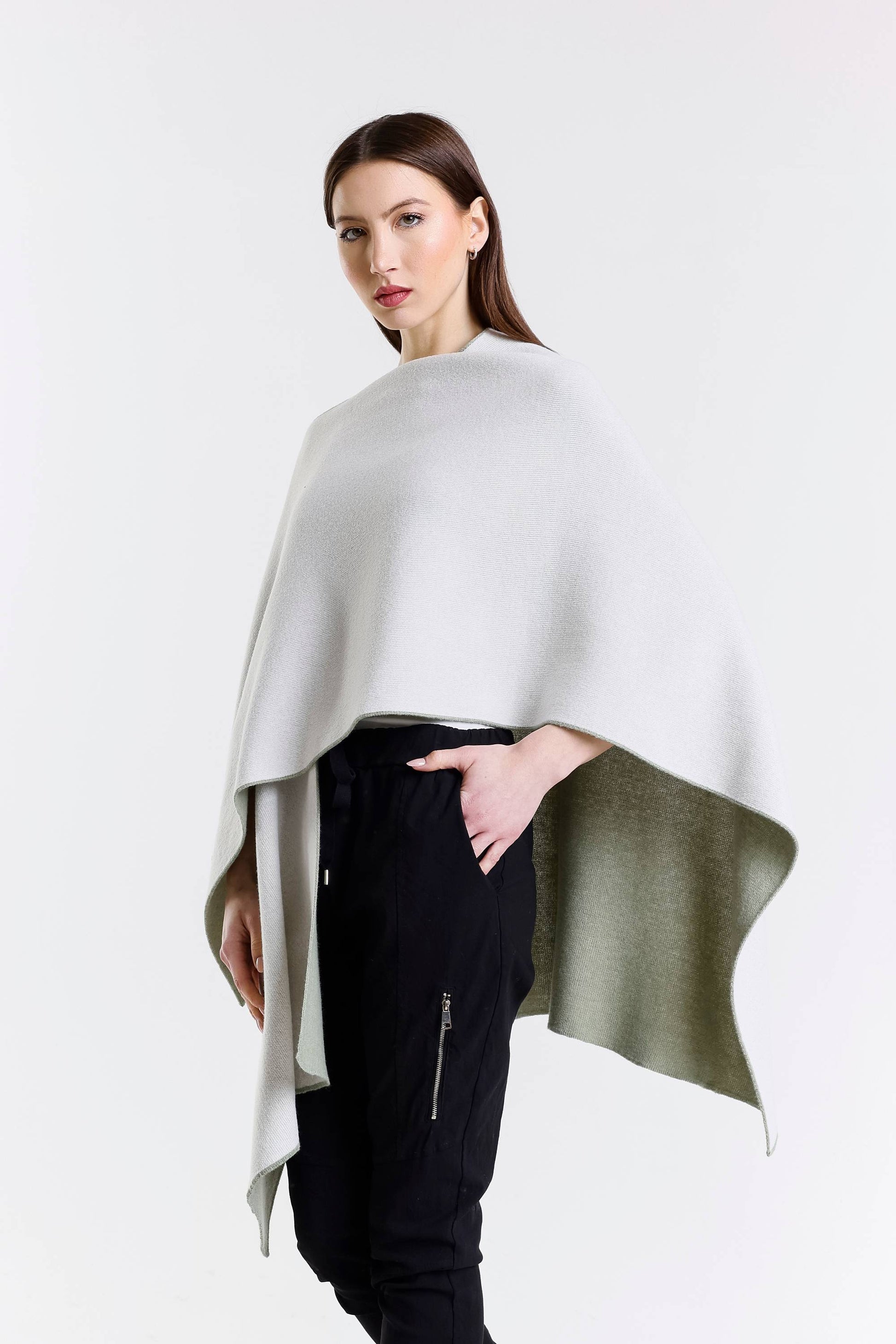 Kiersten Merino/Cashmere Reversible Wrap 339 Sage/Cream-6