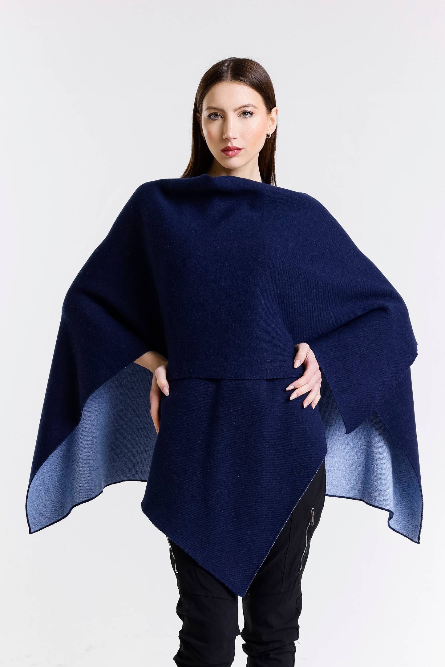 Kiersten Merino/Cashmere Reversible Wrap 419 Navy/Cornflower-3