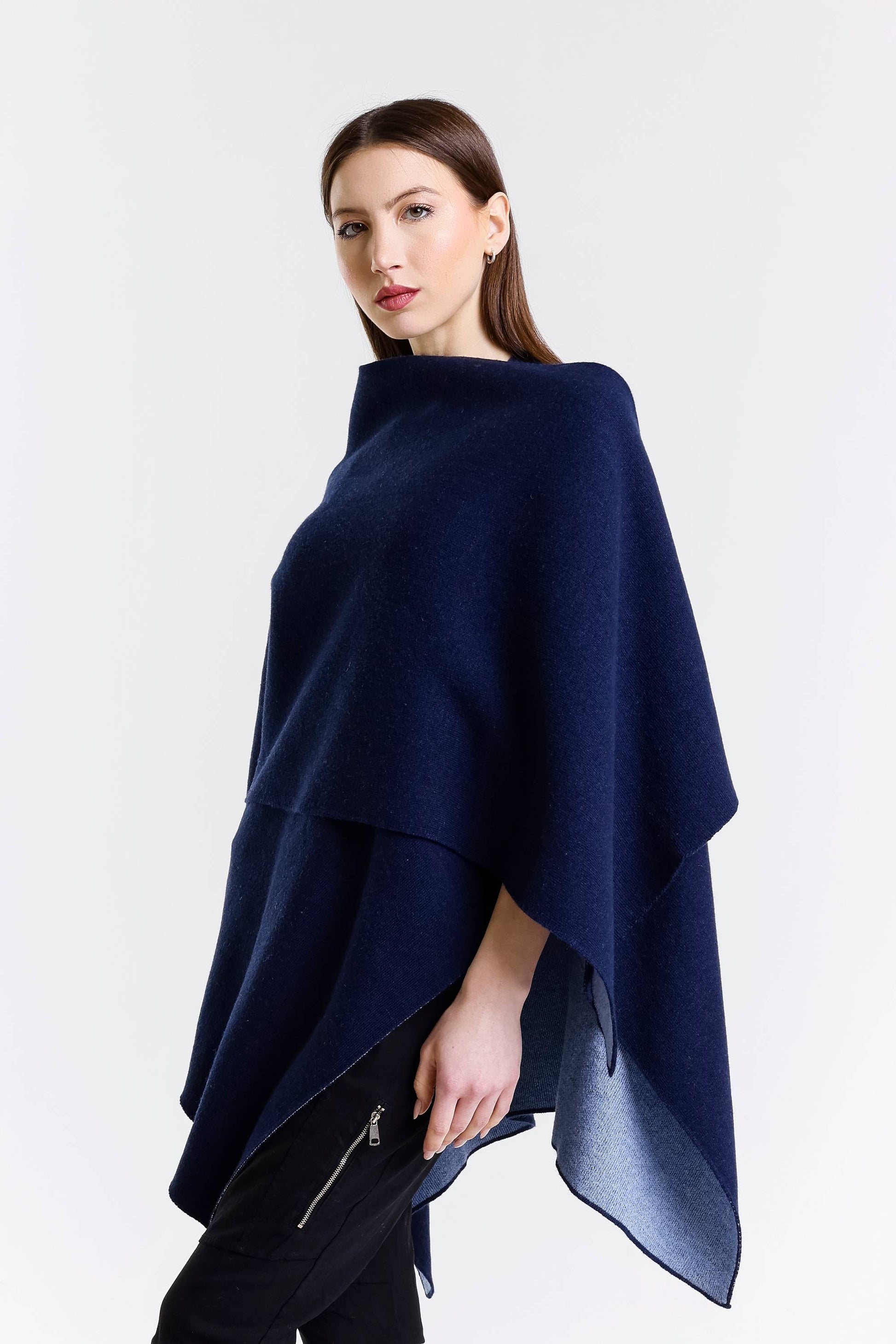 Kiersten Merino/Cashmere Reversible Wrap 419 Navy/Cornflower-5