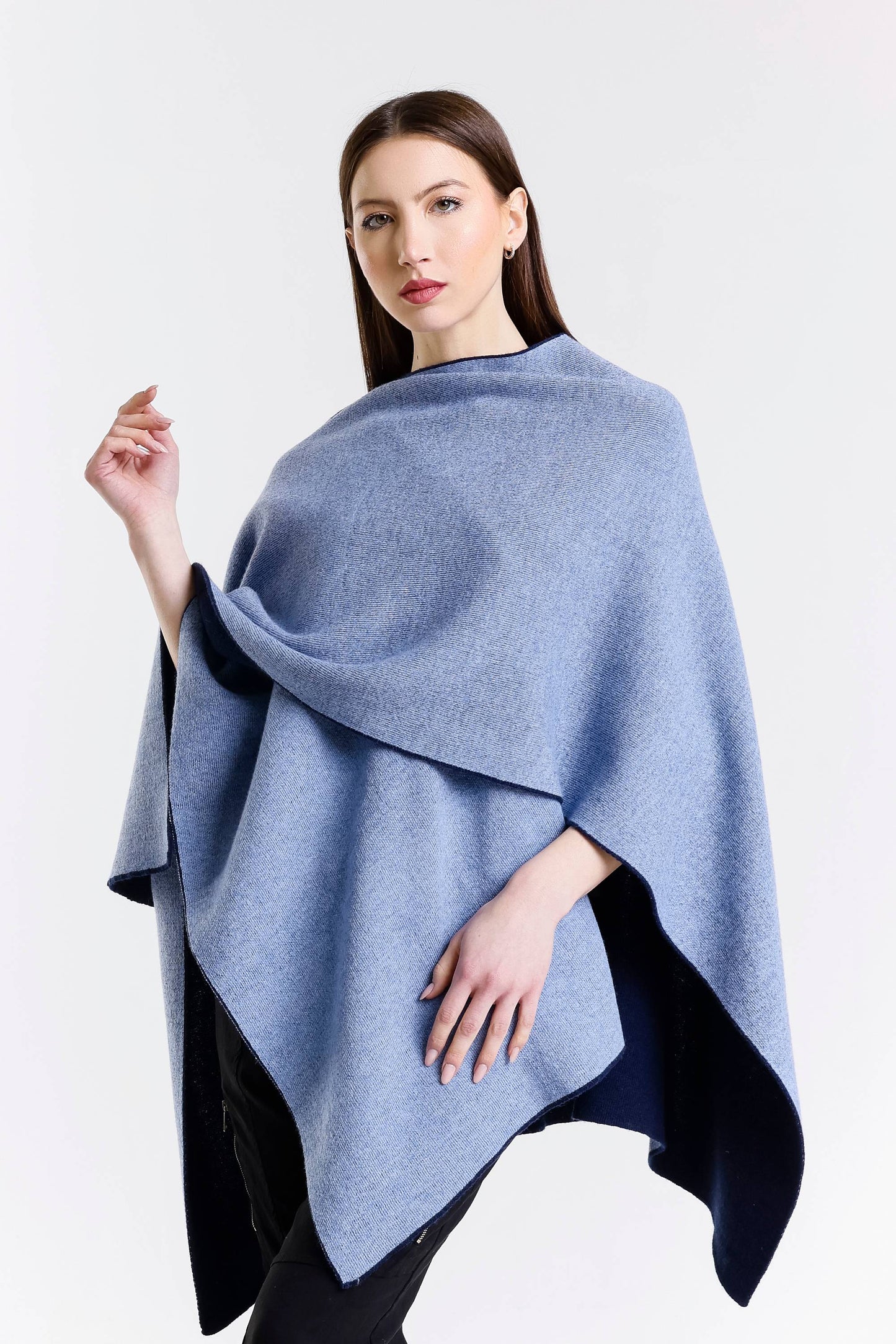 Kiersten Merino/Cashmere Reversible Wrap 419 Navy/Cornflower-4