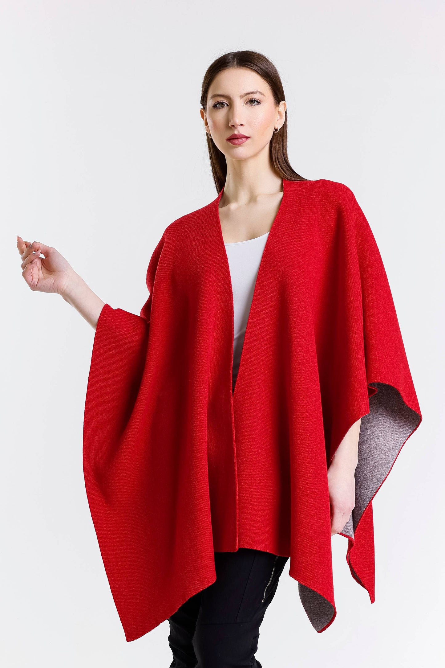 Kiersten Merino/Cashmere Reversible Wrap 632 Red/Gray-1