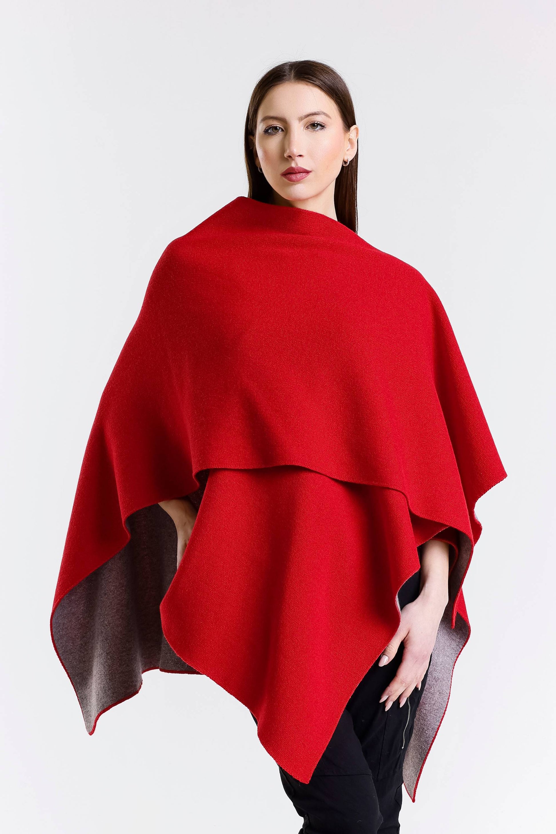 Kiersten Merino/Cashmere Reversible Wrap 632 Red/Gray-3