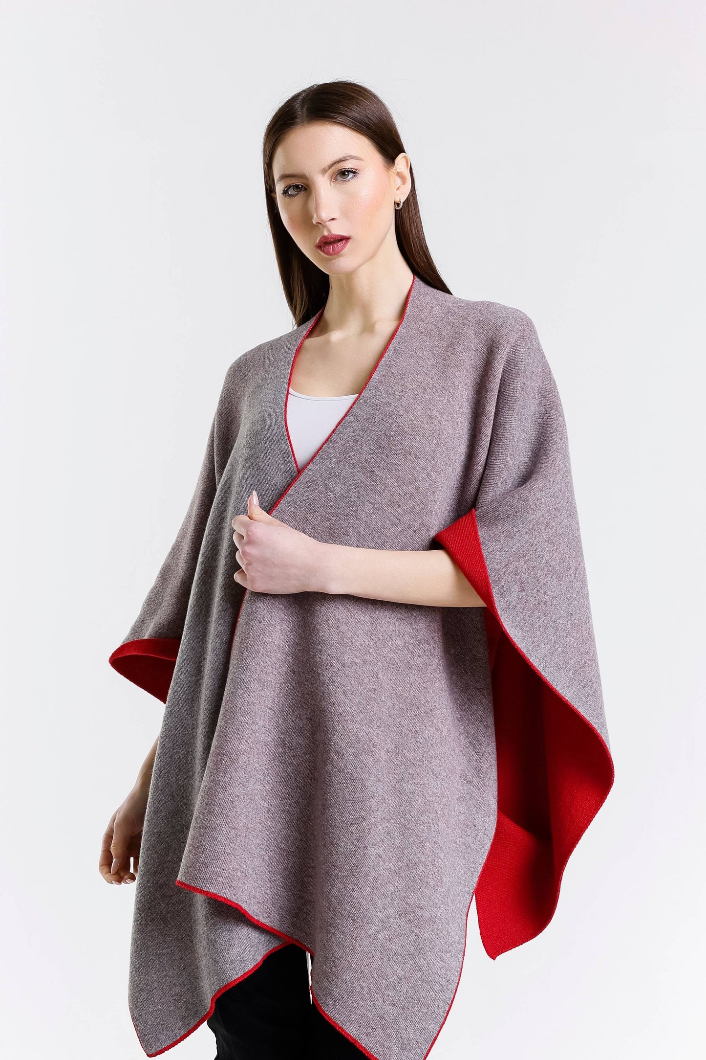 Kiersten Merino/Cashmere Reversible Wrap 632 Red/Gray-2