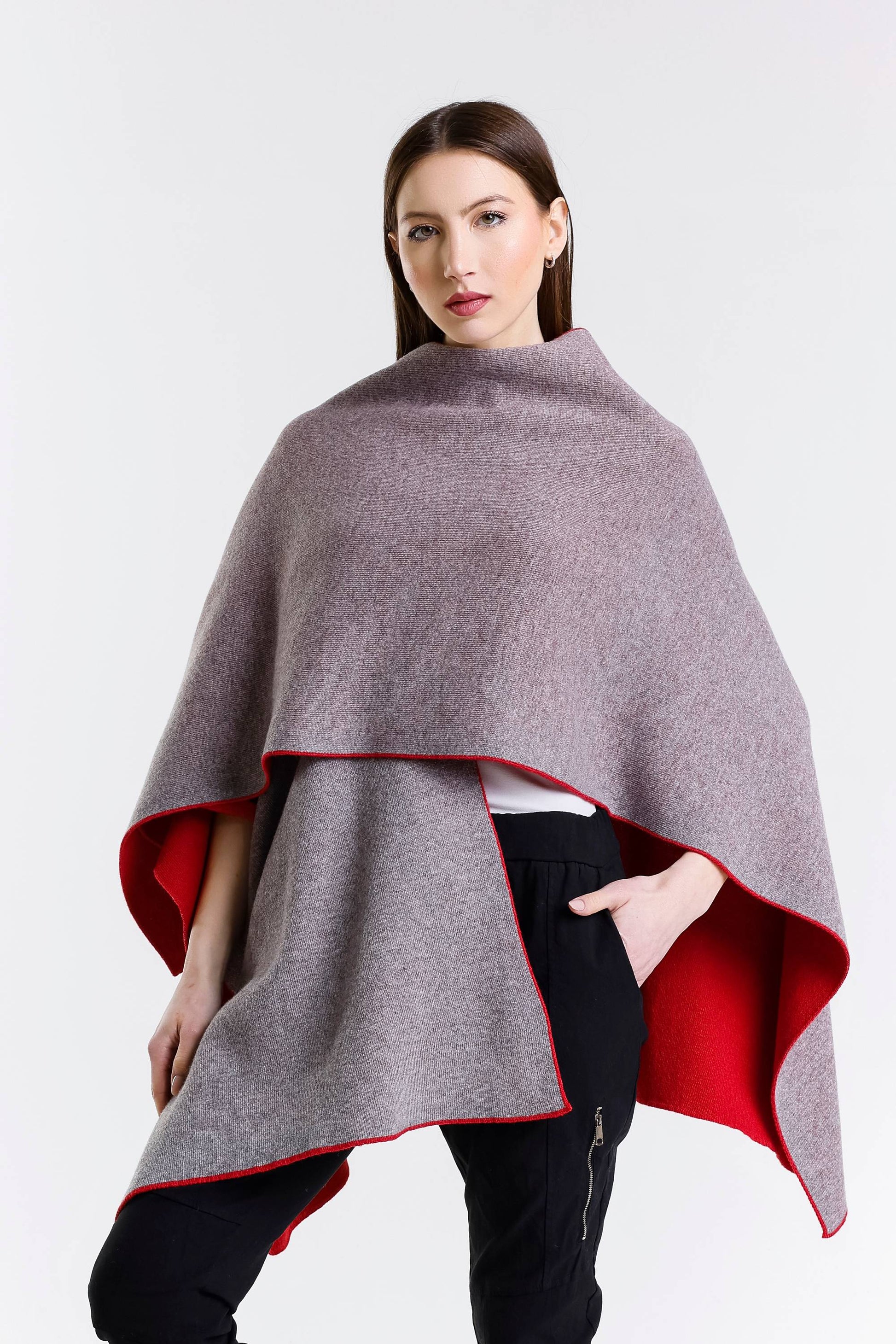 Kiersten Merino/Cashmere Reversible Wrap 632 Red/Gray-4