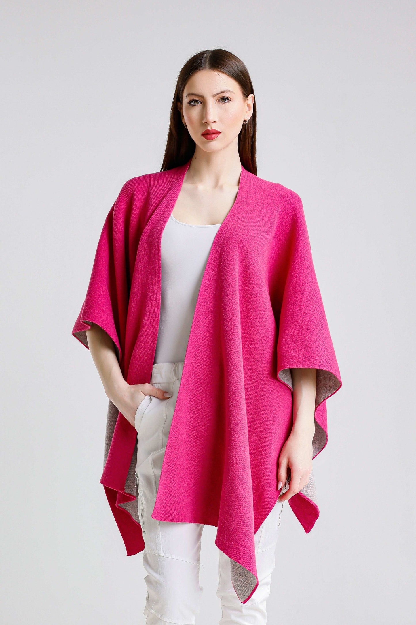 Kiersten Merino/Cashmere Reversible Wrap 953 Peony/Gray-1