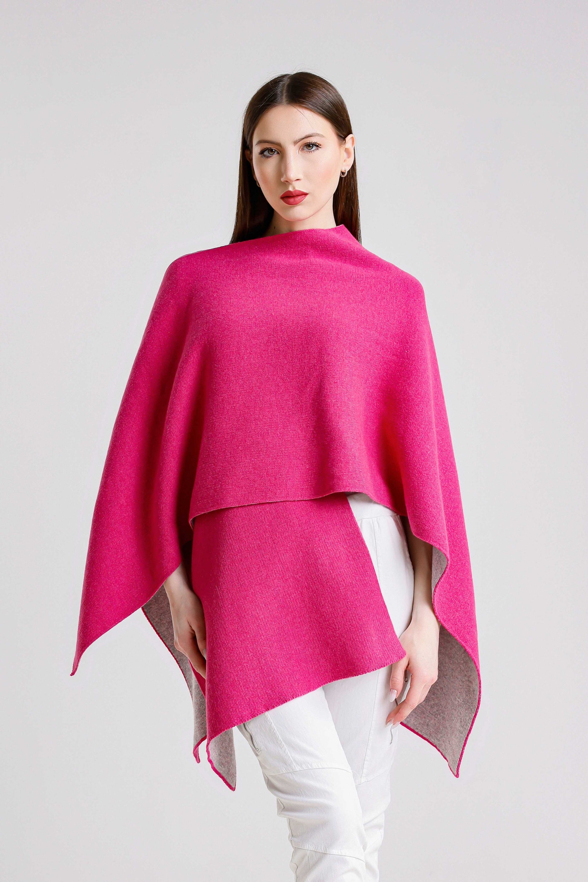 Kiersten Merino/Cashmere Reversible Wrap 953 Peony/Gray-3