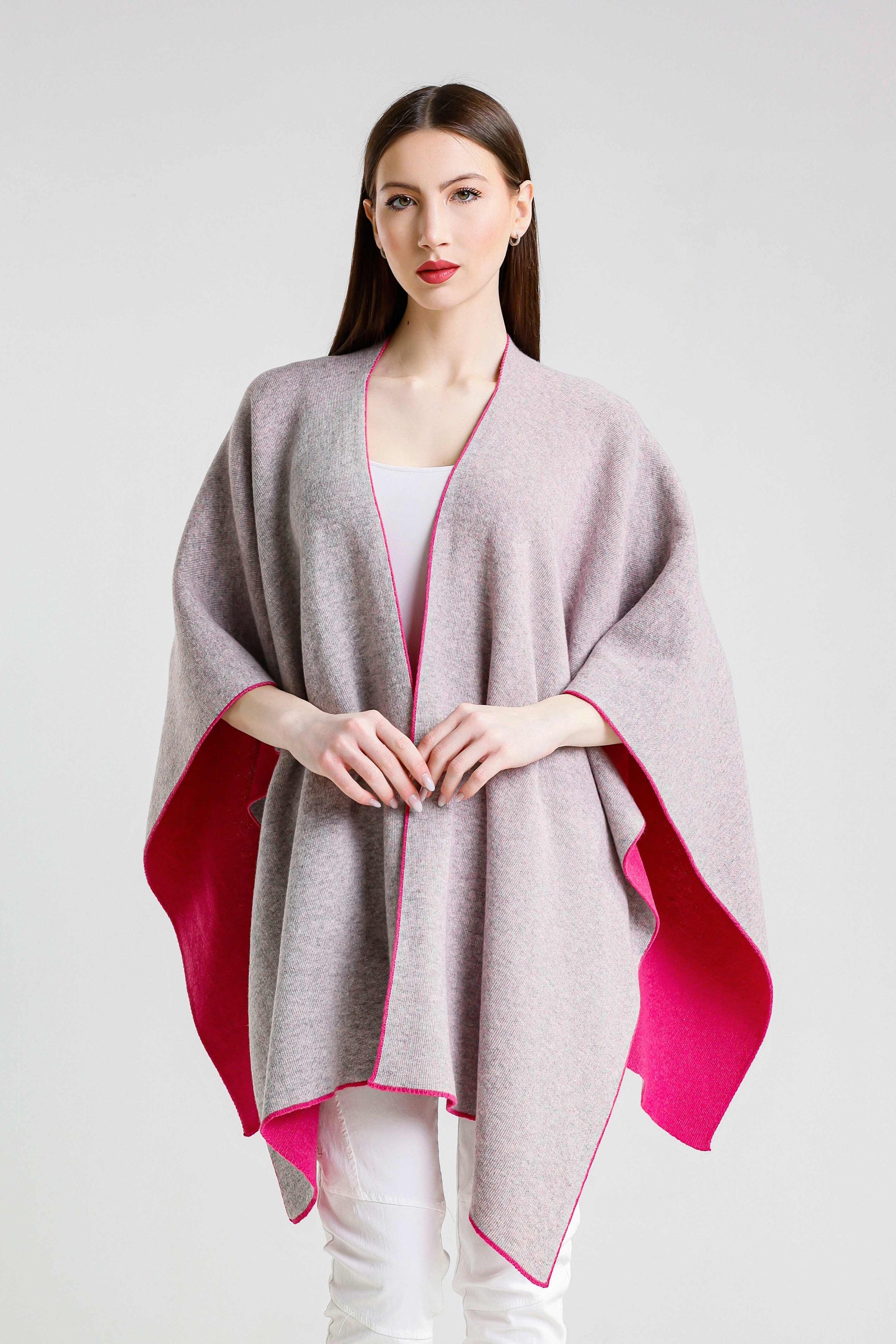 Kiersten Merino/Cashmere Reversible Wrap 953 Peony/Gray-2