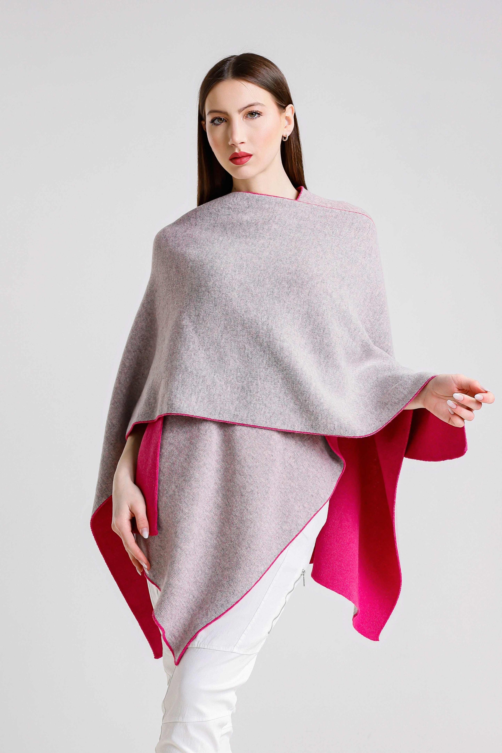 Kiersten Merino/Cashmere Reversible Wrap 953 Peony/Gray-4