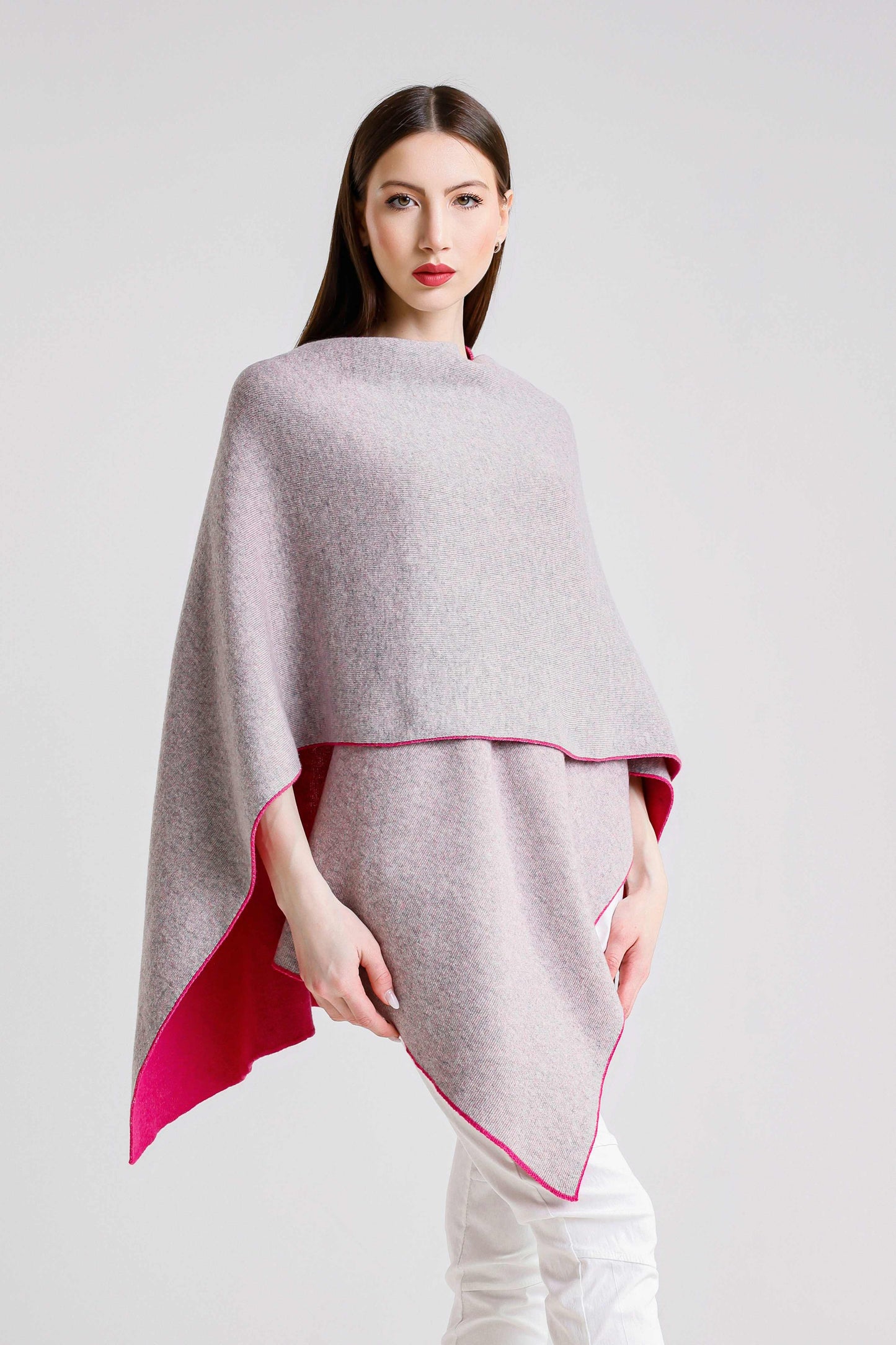 Kiersten Merino/Cashmere Reversible Wrap 953 Peony/Gray-6