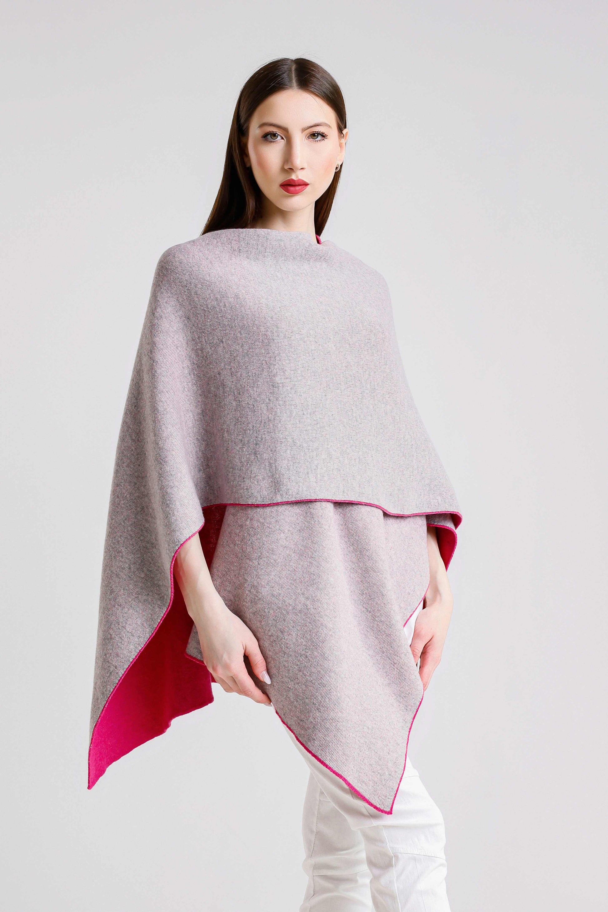 Kiersten Merino/Cashmere Reversible Wrap 953 Peony/Gray-6