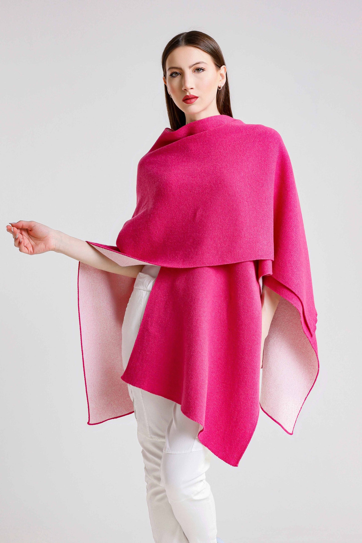 Kiersten Merino/Cashmere Reversible Wrap 954 Peony/Cream-5