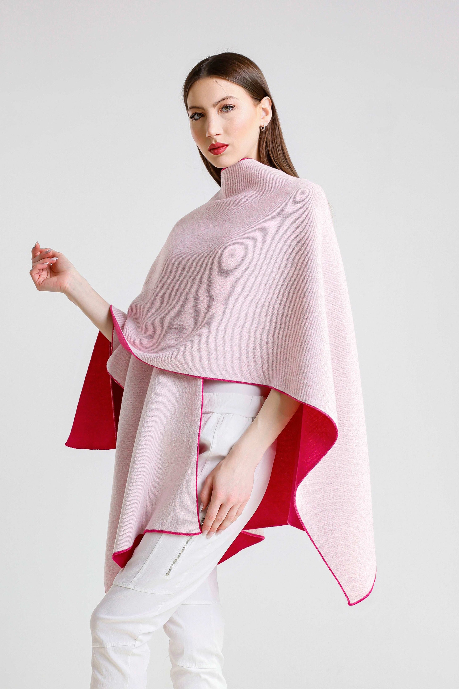 Kiersten Merino/Cashmere Reversible Wrap 954 Peony/Cream-4