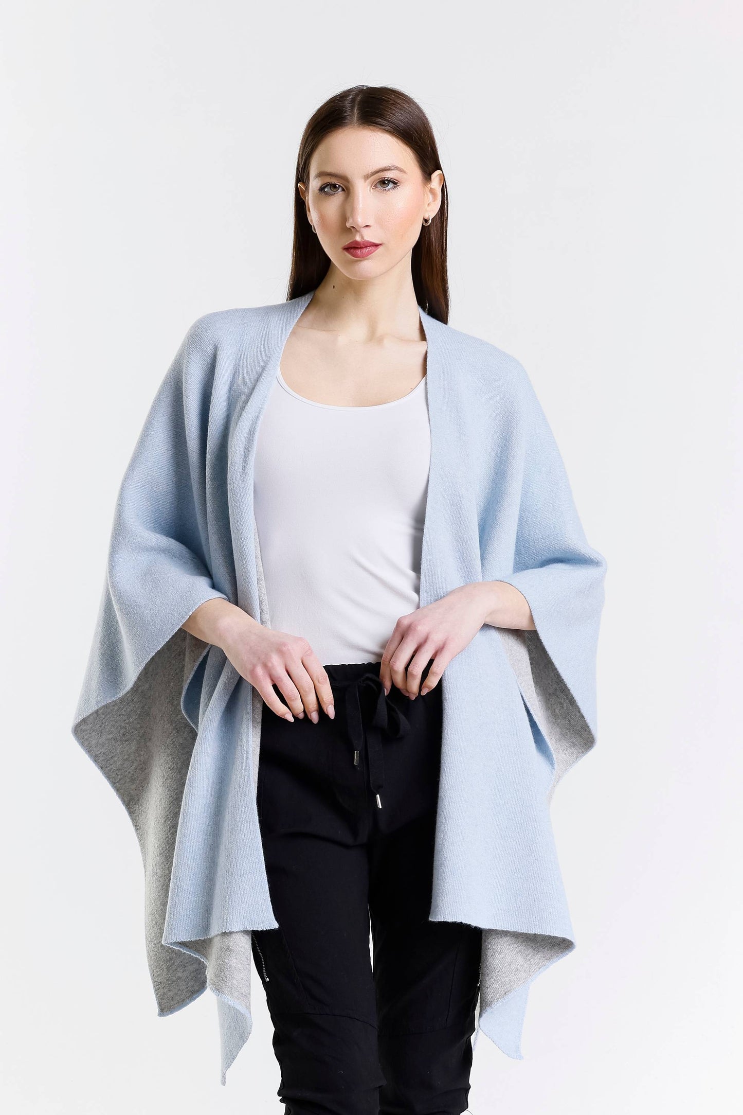 Kiersten Merino/Cashmere Reversible Wrap 966 Sky Blue/Grey-1