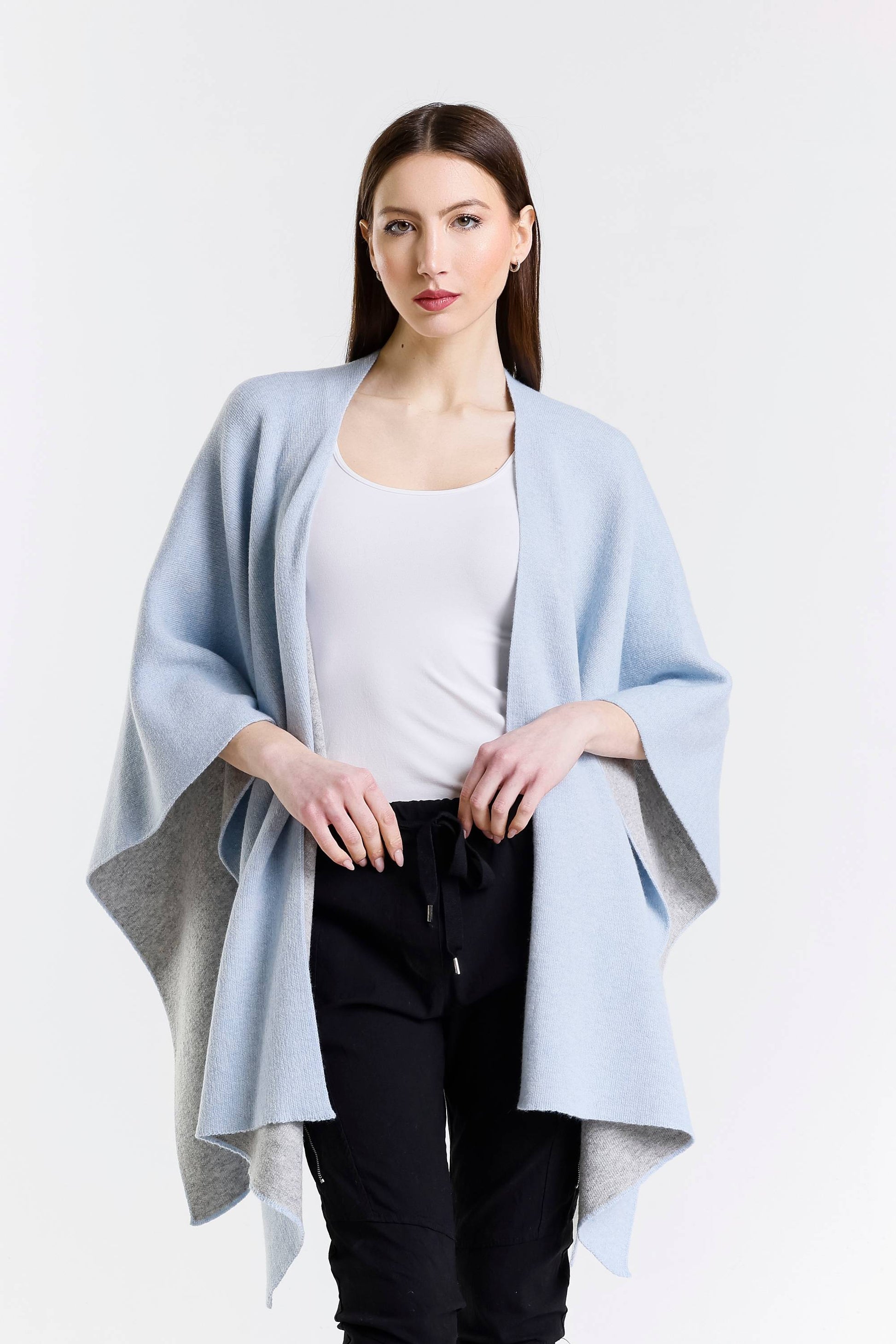 Kiersten Merino/Cashmere Reversible Wrap 966 Sky Blue/Grey-1