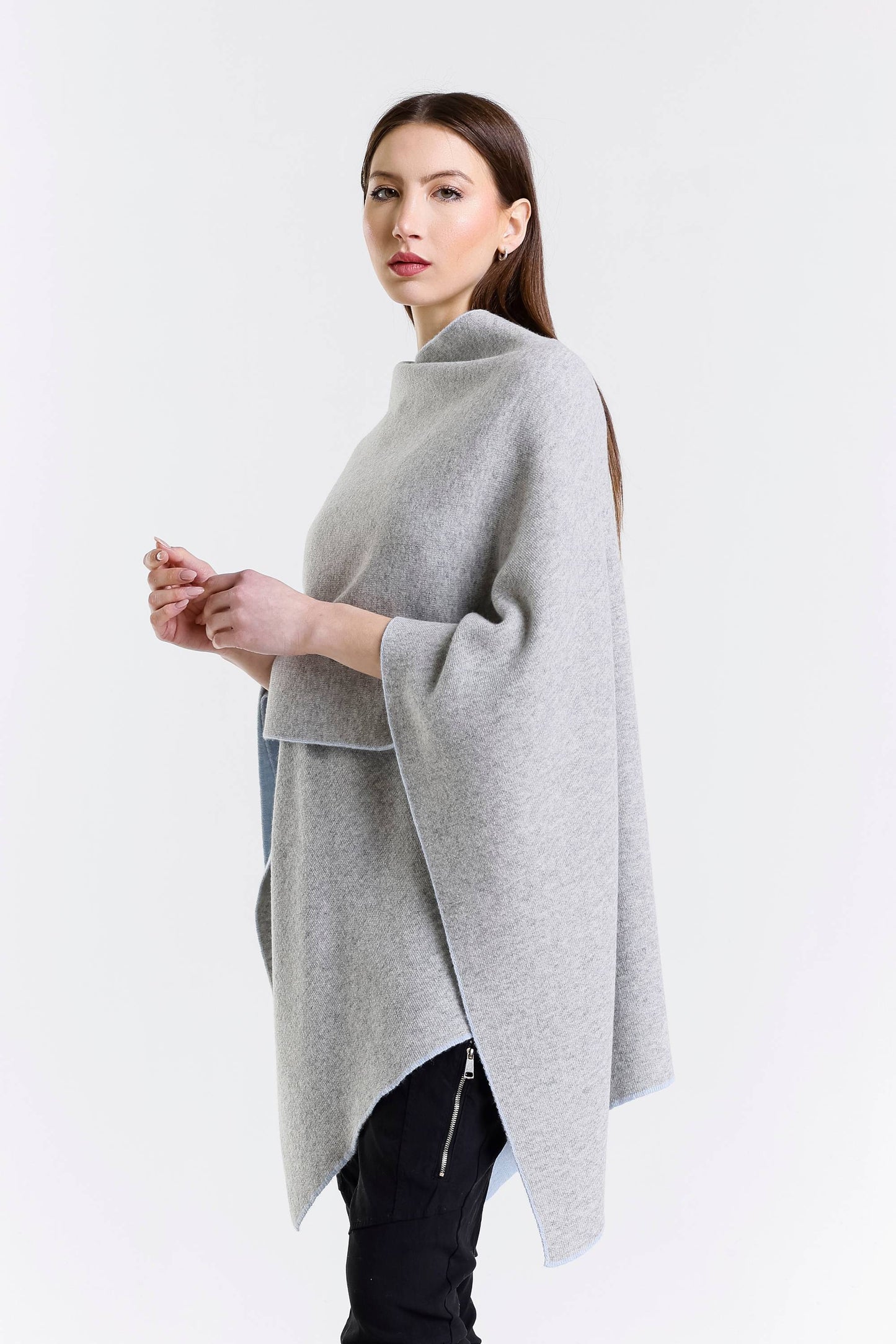 Kiersten Merino/Cashmere Reversible Wrap 966 Sky Blue/Grey-6