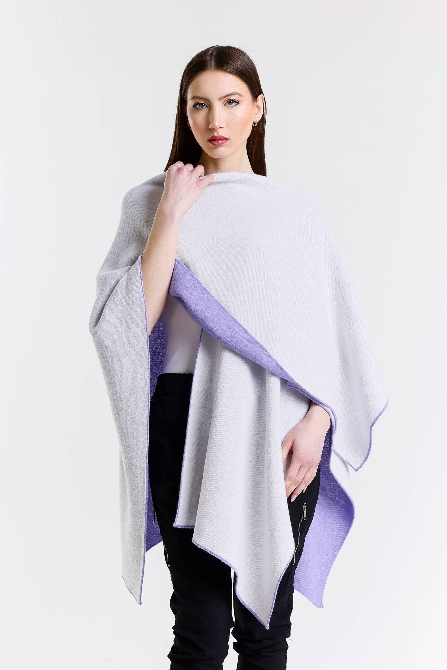 Kiersten Merino/Cashmere Reversible Wrap 537 Lilac/Cream-2
