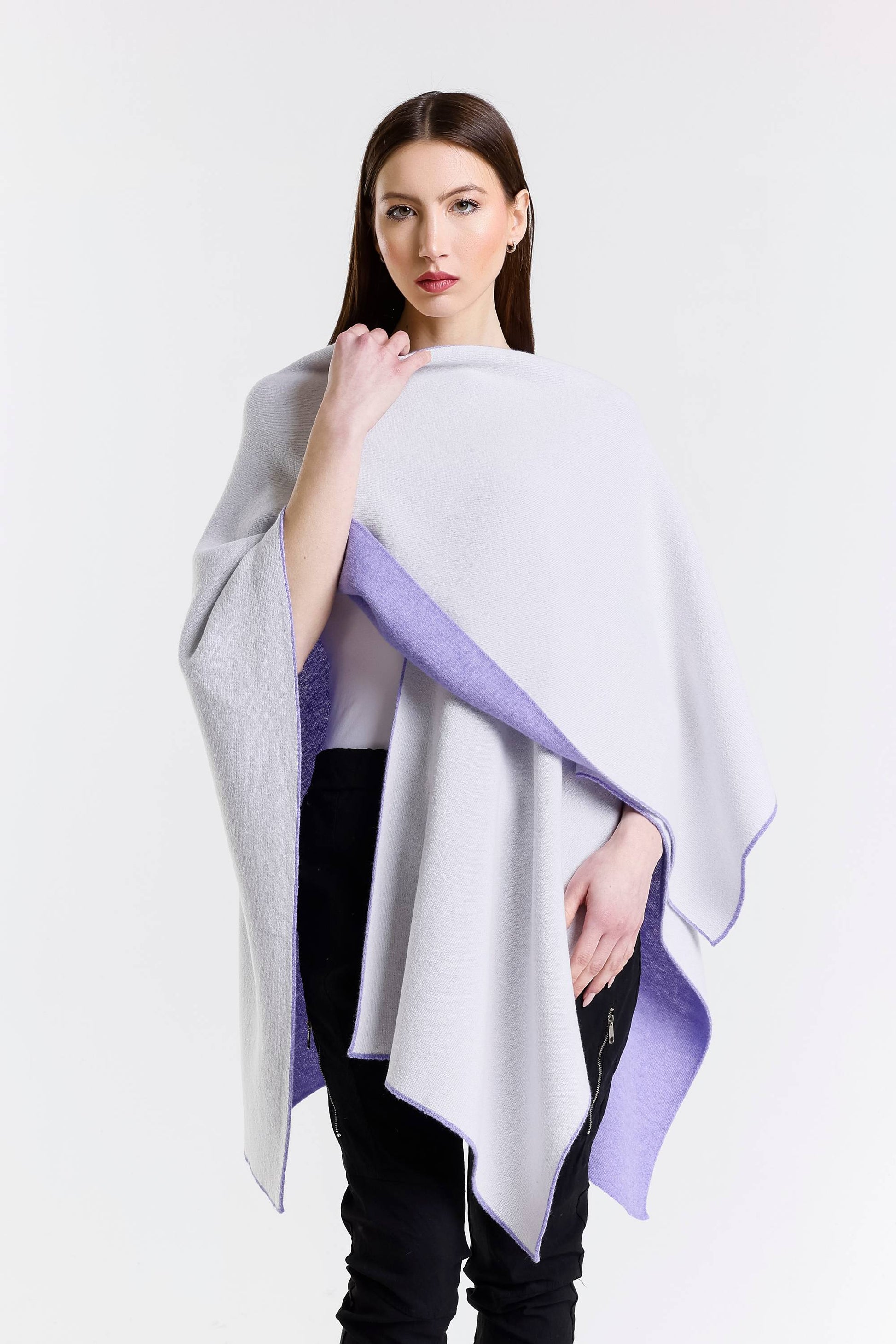 Kiersten Merino/Cashmere Reversible Wrap 537 Lilac/Cream-2