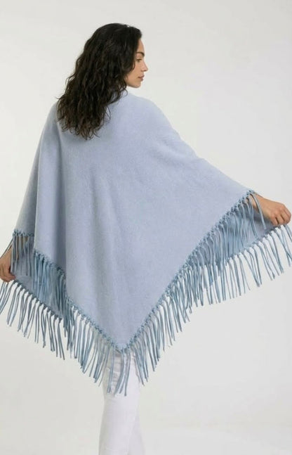 Yasmine Merino Cashmere Silk Wrap with Leather Fringe