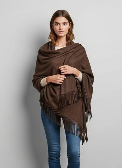 Yasmine Merino Cashmere Silk Wrap with Fringe