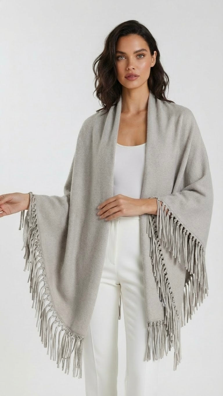 Yasmine Merino Cashmere Silk Wrap with Fringe