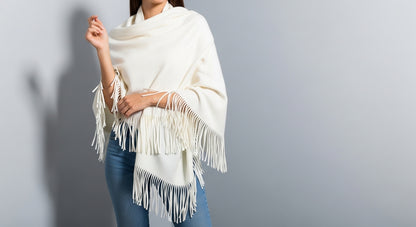 Yasmine Merino Cashmere Silk Wrap with Fringe